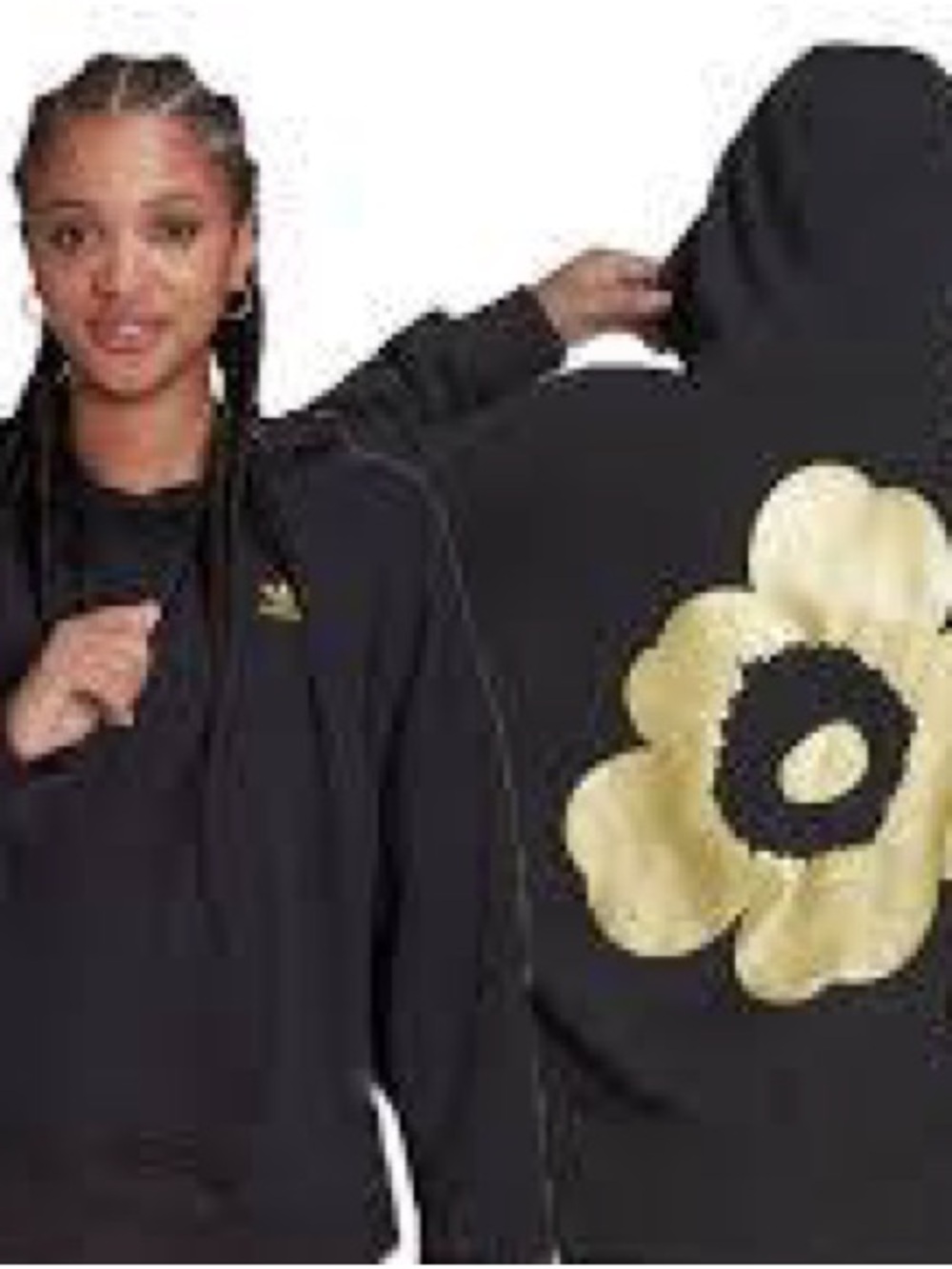 Adidas x Marimekko Unikko Flower Hoodie – Black & Metallic Gold – Girls XL